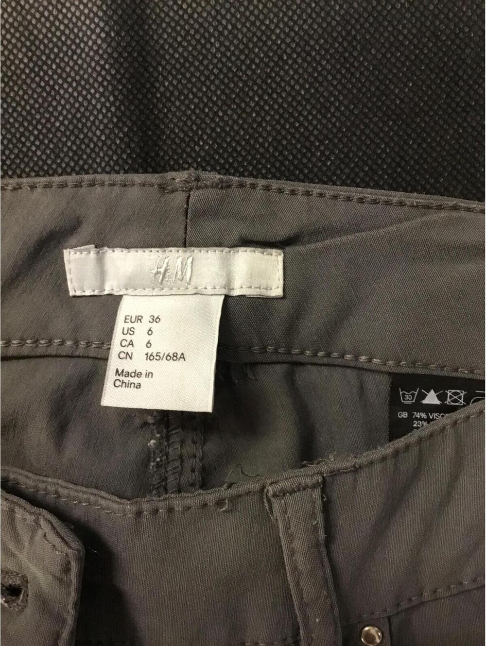 [404] H&M Pants Womens 6 Gray Twill Chino Slim Fit Stretch Zip Pockets Casual